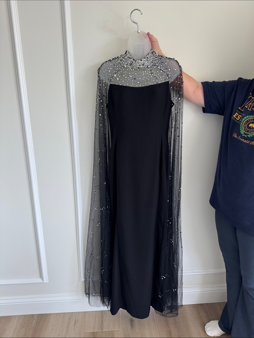 Jenny Packham Black Beaded Cape Evening Gown